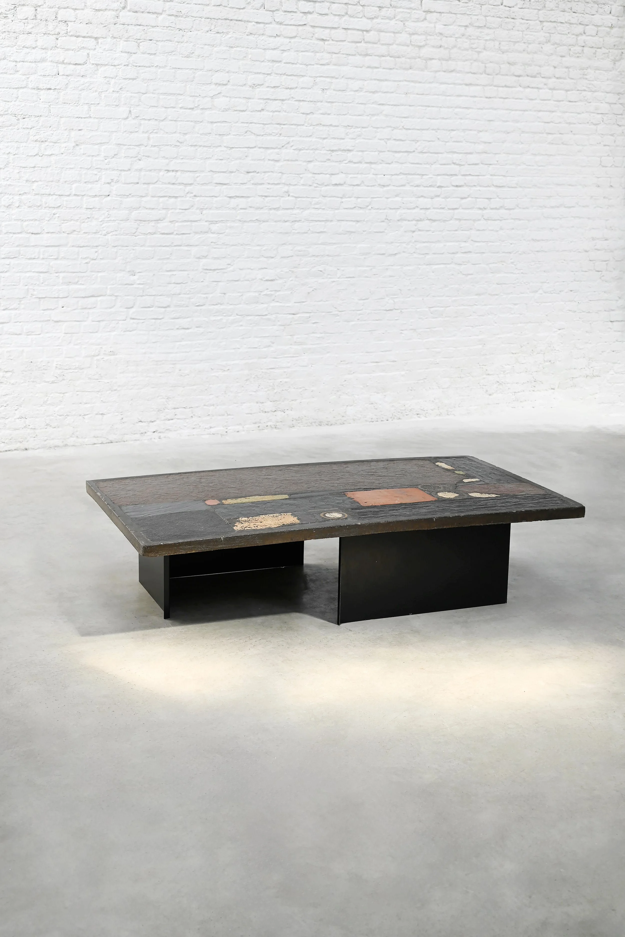 Paul Kingma Slate, Stone, and Brass Inlaid Coffee Table, 1974